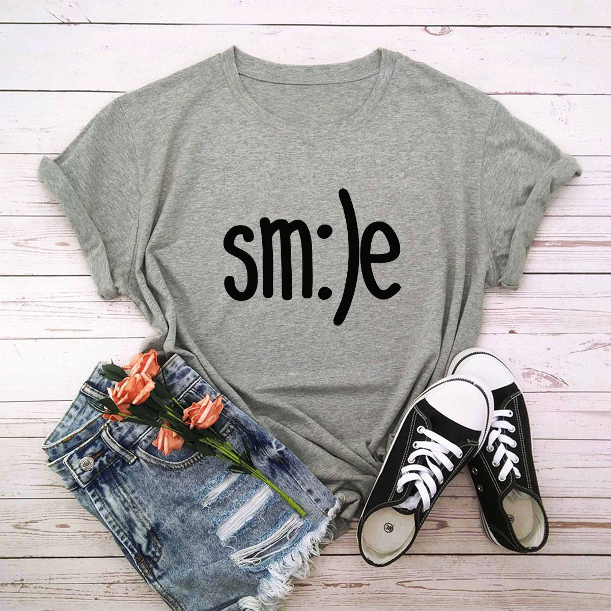Smile Graphic Plus Size Women’s T-Shirt (S–5XL) – 100% Cotton Summer Short Sleeve Crew Neck Tee
