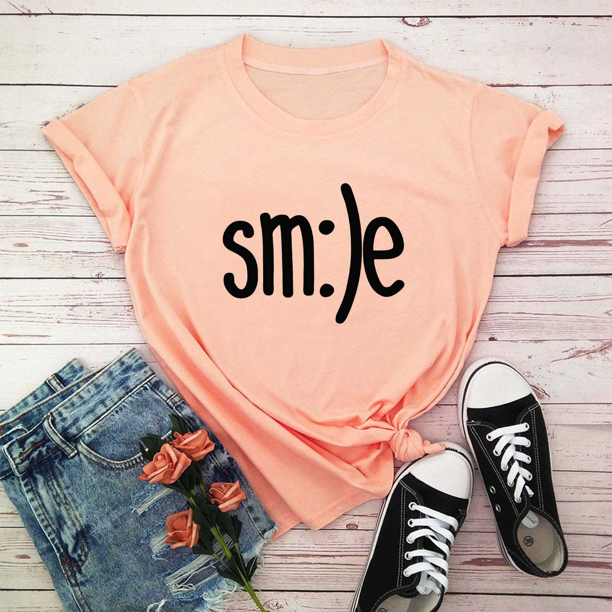 Smile Graphic Plus Size Women’s T-Shirt (S–5XL) – 100% Cotton Summer Short Sleeve Crew Neck Tee
