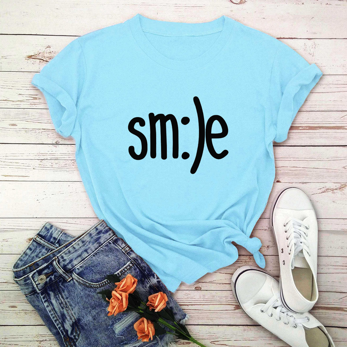 Smile Graphic Plus Size Women’s T-Shirt (S–5XL) – 100% Cotton Summer Short Sleeve Crew Neck Tee