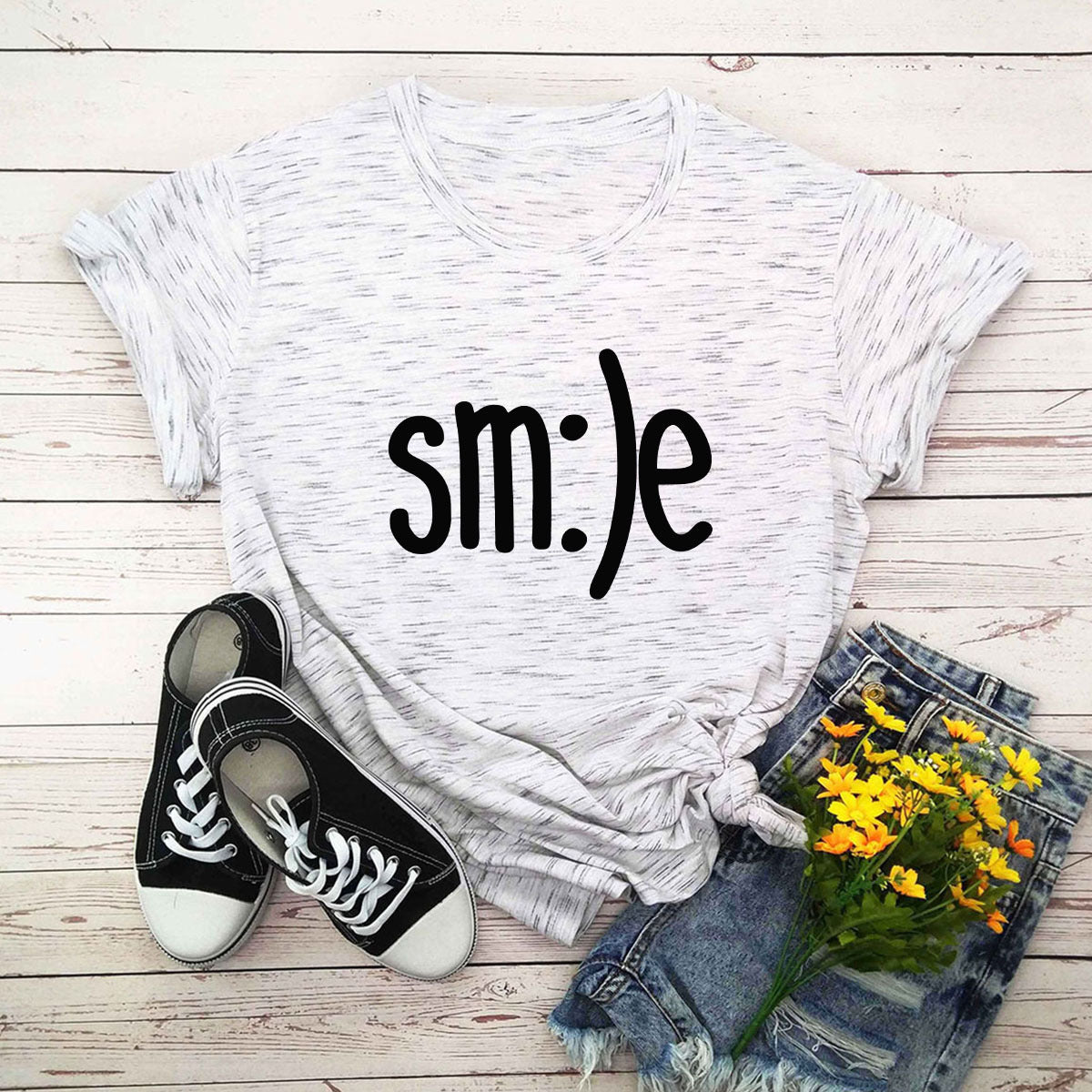 Smile Graphic Plus Size Women’s T-Shirt (S–5XL) – 100% Cotton Summer Short Sleeve Crew Neck Tee