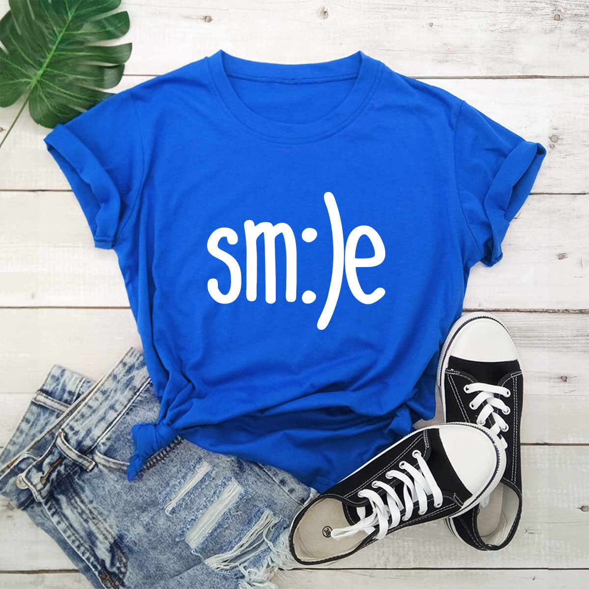 Smile Graphic Plus Size Women’s T-Shirt (S–5XL) – 100% Cotton Summer Short Sleeve Crew Neck Tee