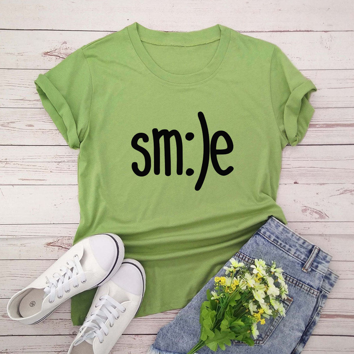 Smile Graphic Plus Size Women’s T-Shirt (S–5XL) – 100% Cotton Summer Short Sleeve Crew Neck Tee